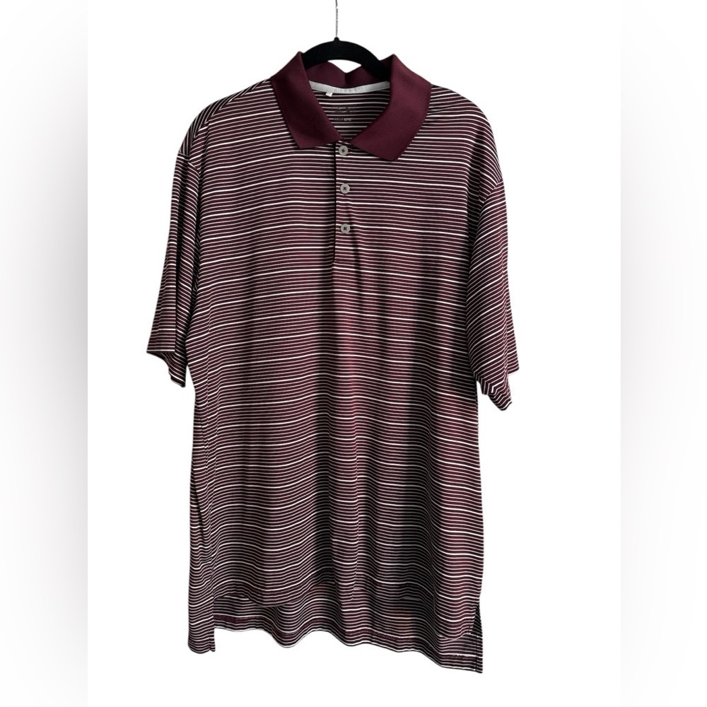 Adidas Climalite polo shirt in burgandy and white stripes size L